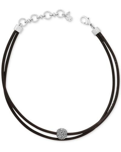 Lucky Brand Tone Black Leather Crystal Choker Necklace - Metallic