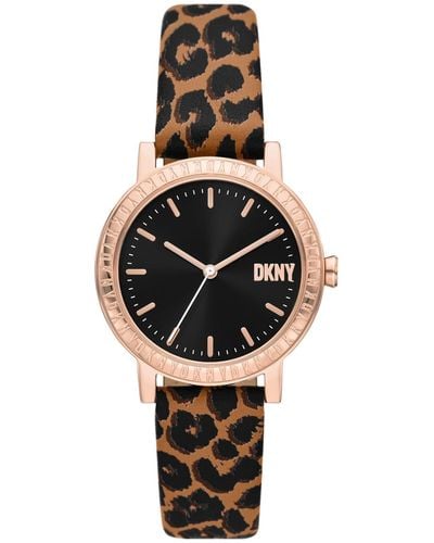 DKNY Soho D Leather Strap Watch 34mm - Metallic
