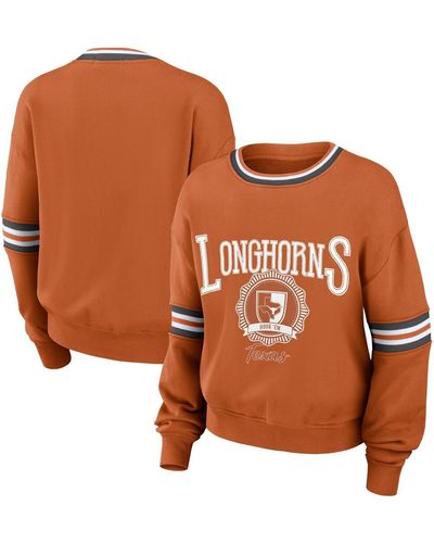 WEAR by Erin Andrews Distressed Texas Longhorns Vintage-like Pullover Sweatshirt - Brown