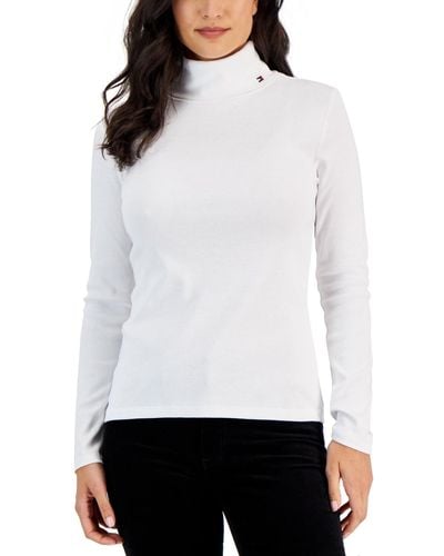 Tommy Hilfiger Long Sleeve Cotton Turtleneck Top - White