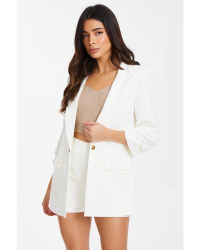 Quiz Ruched Sleeve Tailored Blazer - White