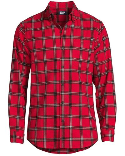 Lands' End Traditional Fit Flagship Flannel Shirt - Red