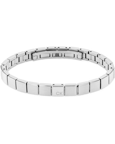 Calvin Klein Men's Stainless Steel Square Leather Bracelet in Silver