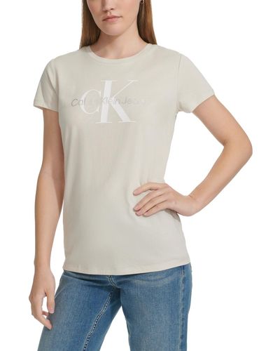 Calvin Klein Crewneck Short-sleeve Foiled-logo T-shirt - White