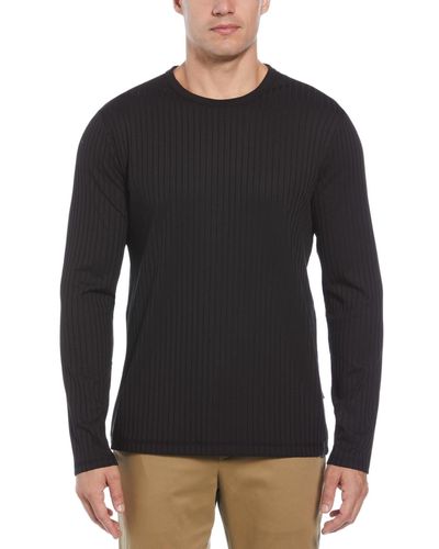 Perry Ellis Regular-fit Ribbed Crewneck Shirt - Black