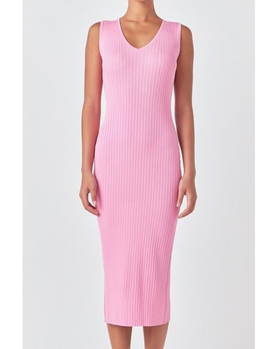 Grey Lab Ribbed Sleeveless Maxi Dress - Pink