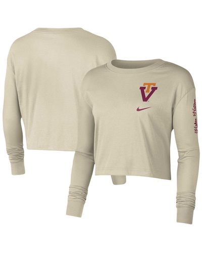 Nike Virginia Tech Hokies Varsity Letter Long Sleeve Crop Top - Natural