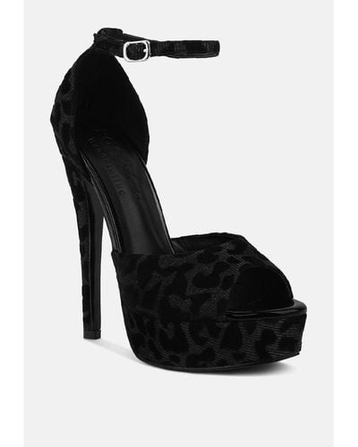 Rag & Co Brigitte Leopard Print Peep Toe Stiletto Sandal - Black