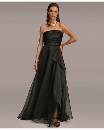 Donna Karan Sleeveless Cascade Gown - Black