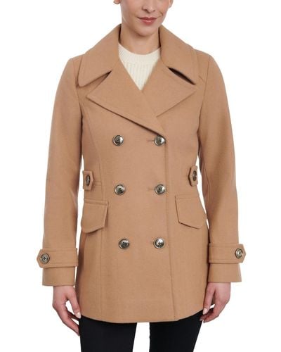 Anne Klein Double-breasted Wool Blend Peacoat - Natural