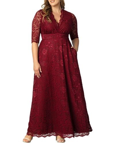 Kiyonna Plus Size Maria Lace Evening Gown - Red
