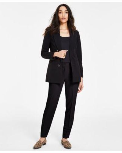 BarIII Faux Double Breasted Boyfriend Jacket Scoop Neck Camisole Straight Leg Dress Pants Created For Macys - Black