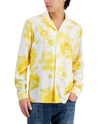 INC International Concepts Camp-collar Floral Shirt - Yellow