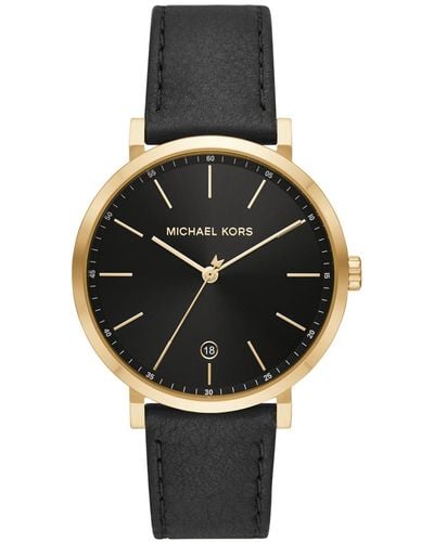 Michael Kors Oversized Irving Gold-tone And Leather Watch - Black