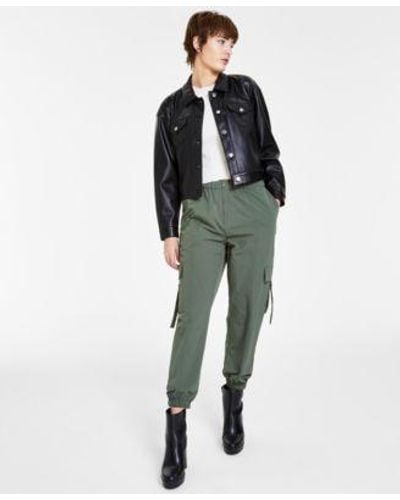 BarIII Faux Leather Cropped Jacket Textured Sleeveless Top Everything Cargo Pants Created For Macys - Green