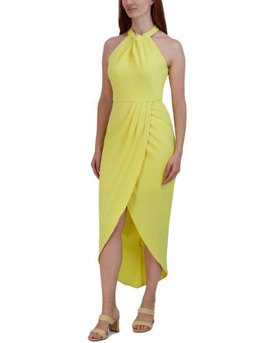 Julia Jordan Knot-neck Tulip-hem Midi Dress - Yellow