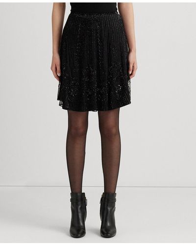 Lauren by Ralph Lauren Petite Beaded A-line Miniskirt - Black