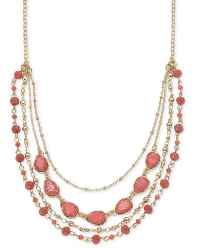 Style & Co. Gold-tone Color Stone & Bead Layered Strand Necklace - Pink