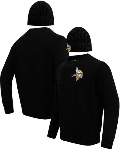 Pro Standard Minnesota Vikings Crewneck Pullover Sweater And Cuffed Knit Hat Box Gift Set - Black