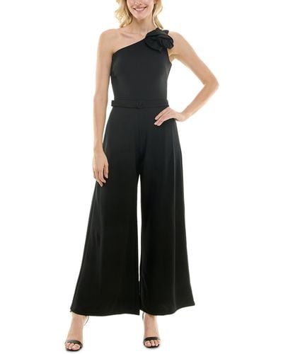 Maison Tara One-shoulder Rosette Jumpsuit - Black