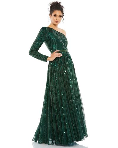 Mac Duggal Sequined One Shoulder A Line Gown - Green