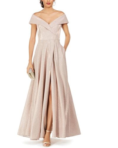 Xscape Off-the-shoulder Shimmer Wrap Style Gown - Multicolor