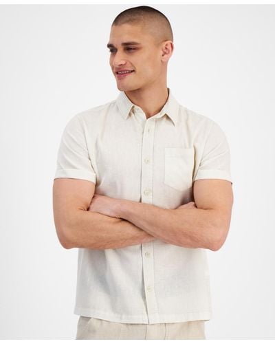 Sun & Stone Sun + Stone Blake Linen Chambray Short Sleeve Button-front Shirt - White
