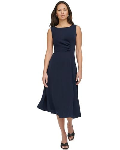 DKNY Bateau Neck Sleeveless A-line Dress - Blue
