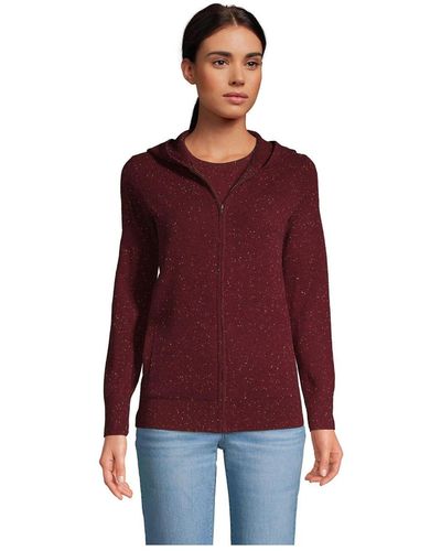 Lands' End Cashmere Front Zip Hoodie Sweater - Red