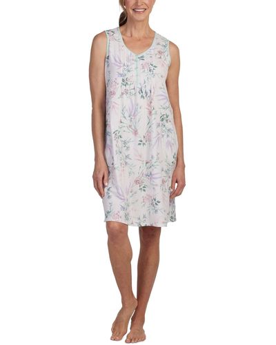 Miss Elaine Pintucked Floral Nightgown - White