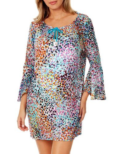 Anne Cole Scoop-neck Bell-sleeve Cover-up Tunic - Blue