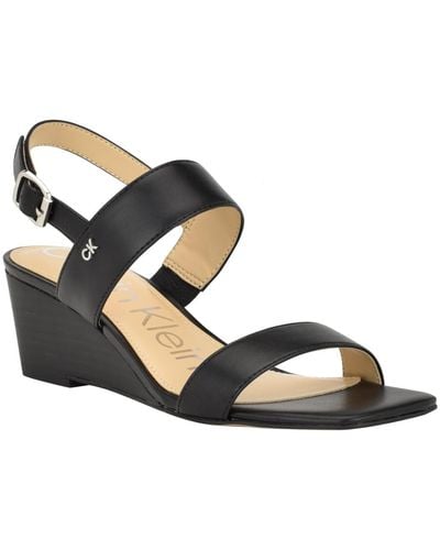 Calvin Klein Kayor Strappy Open Toe Wedge Sandals - Metallic