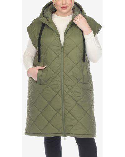 White Mark Plus Size Diamond Quilted Hooded Puffer Vest - Green