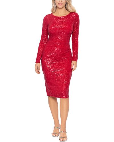 Xscape Long-sleeve Sequined Dress - Red