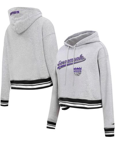Pro Standard Sacramento Kings Script Tail Cropped Pullover Hoodie - Gray