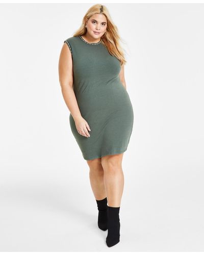 BarIII Plus Size Sleeveless Grommet-detail Mini Dress - Green