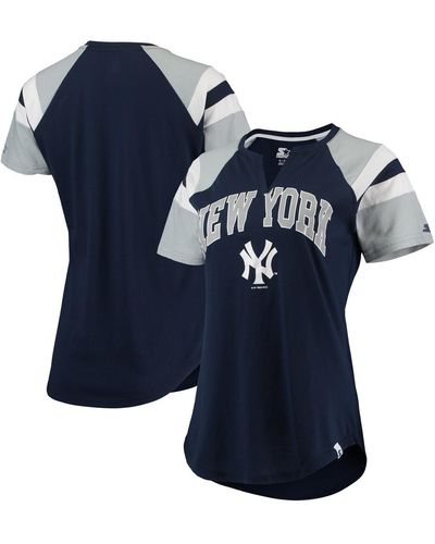 Starter Navy And Gray New York Yankees Game On Notch Neck Raglan T-shirt - Blue