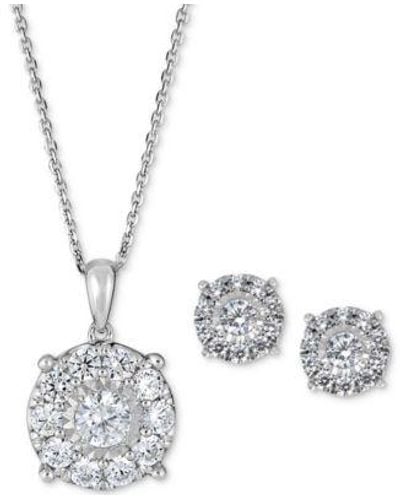 Macy's 2 Pc. Set Diamond Pendant Necklace Stud Earrings 1 2 To 2 Ct. T.w. In 14k White Or Yellow Gold - Metallic