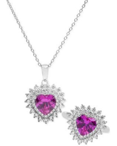 Macy's Lab Grown Pink White Sapphire Heart Jewelry Collection In Sterling Silver - Purple