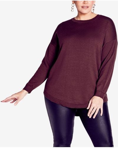 Avenue Plus Size Tully Curved Hem Long Sleeve Sweater - Purple