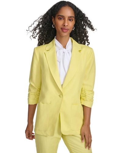 Calvin Klein Ruched-sleeve Single-button Blazer - Yellow