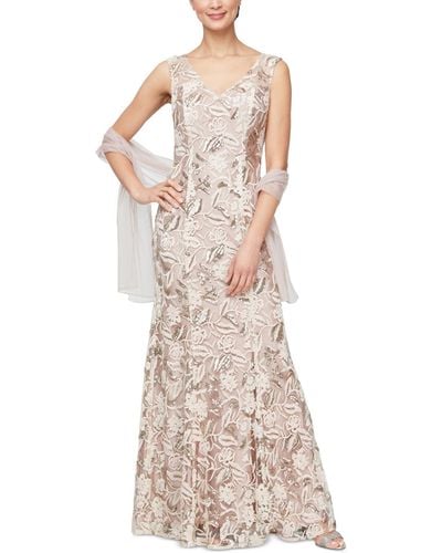 Alex Evenings Embellished Gown & Sheer Shawl - Multicolor