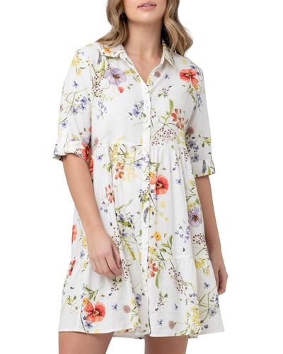 Ripe Maternity Maternity Bloom Floral Button Through Shirt Dress - White