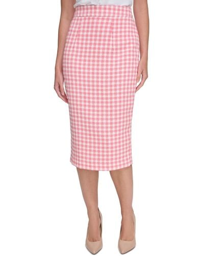 Tommy Hilfiger Gingham Midi Pencil Skirt - Pink