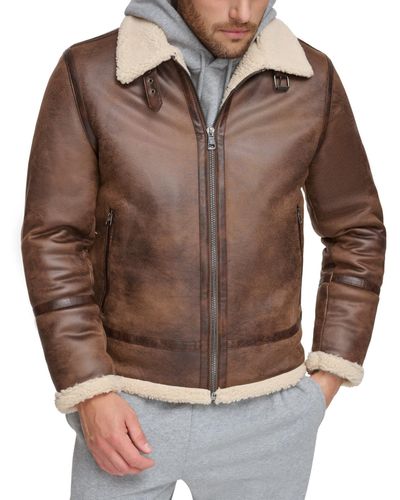 Calvin Klein Classic Faux Shearling B-3 Bomber Jacket - Brown