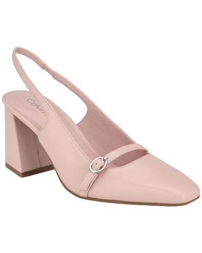Calvin Klein Ellisa Square Toe Block Heel Slingback Pumps - Pink