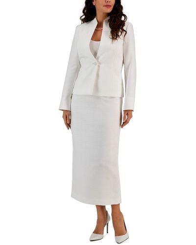 Le Suit Shimmer Tweed Skirt Suit - White