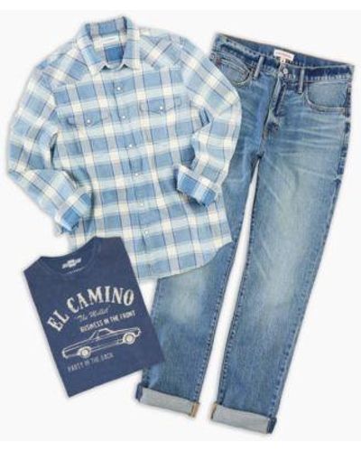 Lucky Brand Plaid Indigo Western Shirt Graphic T Shirt Classic Jeans - Blue