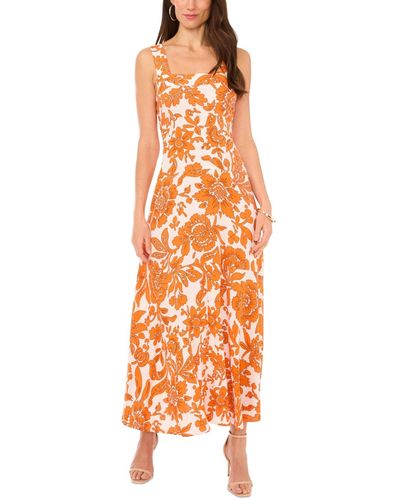 Vince Camuto Printed Smocked-back Maxi Dress - Orange