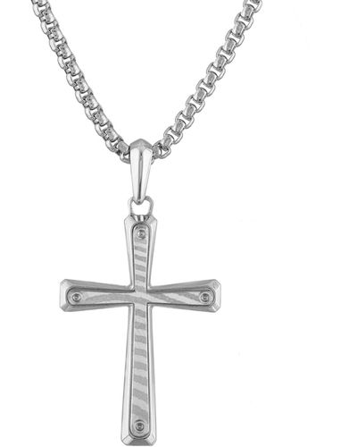 Bulova Icon Damascus Steel Pendant Necklace - White